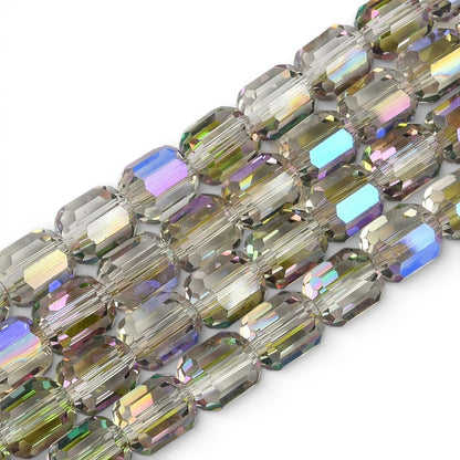 x1 Fil de Perles de verre électroplaquées – Cylindriques à facettes 9 x 7,5 mm – Gris reflets vert et violet