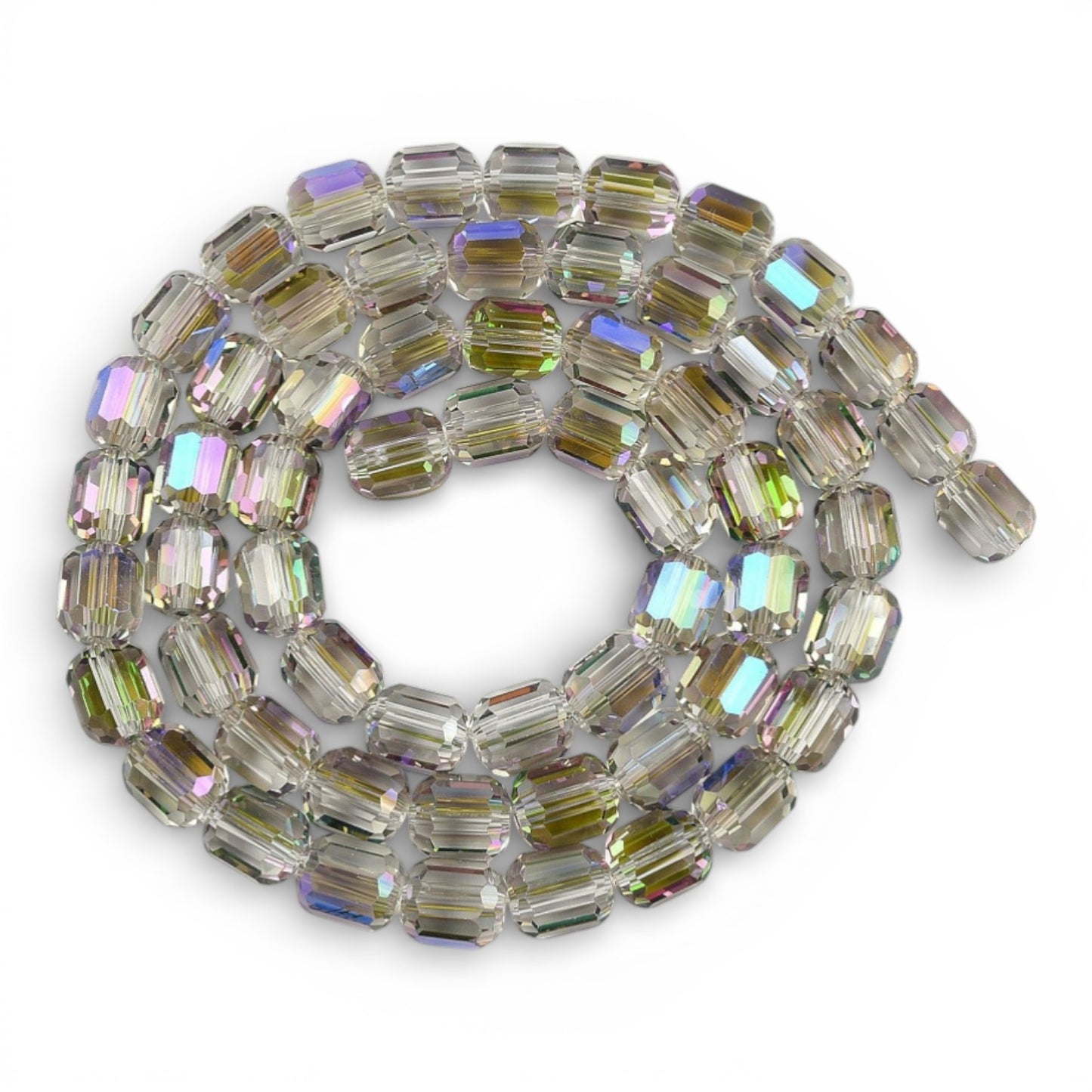 x1 Fil de Perles de verre électroplaquées – Cylindriques à facettes 9 x 7,5 mm – Gris reflets vert et violet