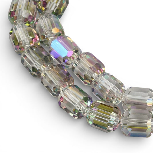 x1 Fil de Perles de verre électroplaquées – Cylindriques à facettes 9 x 7,5 mm – Gris reflets vert et violet