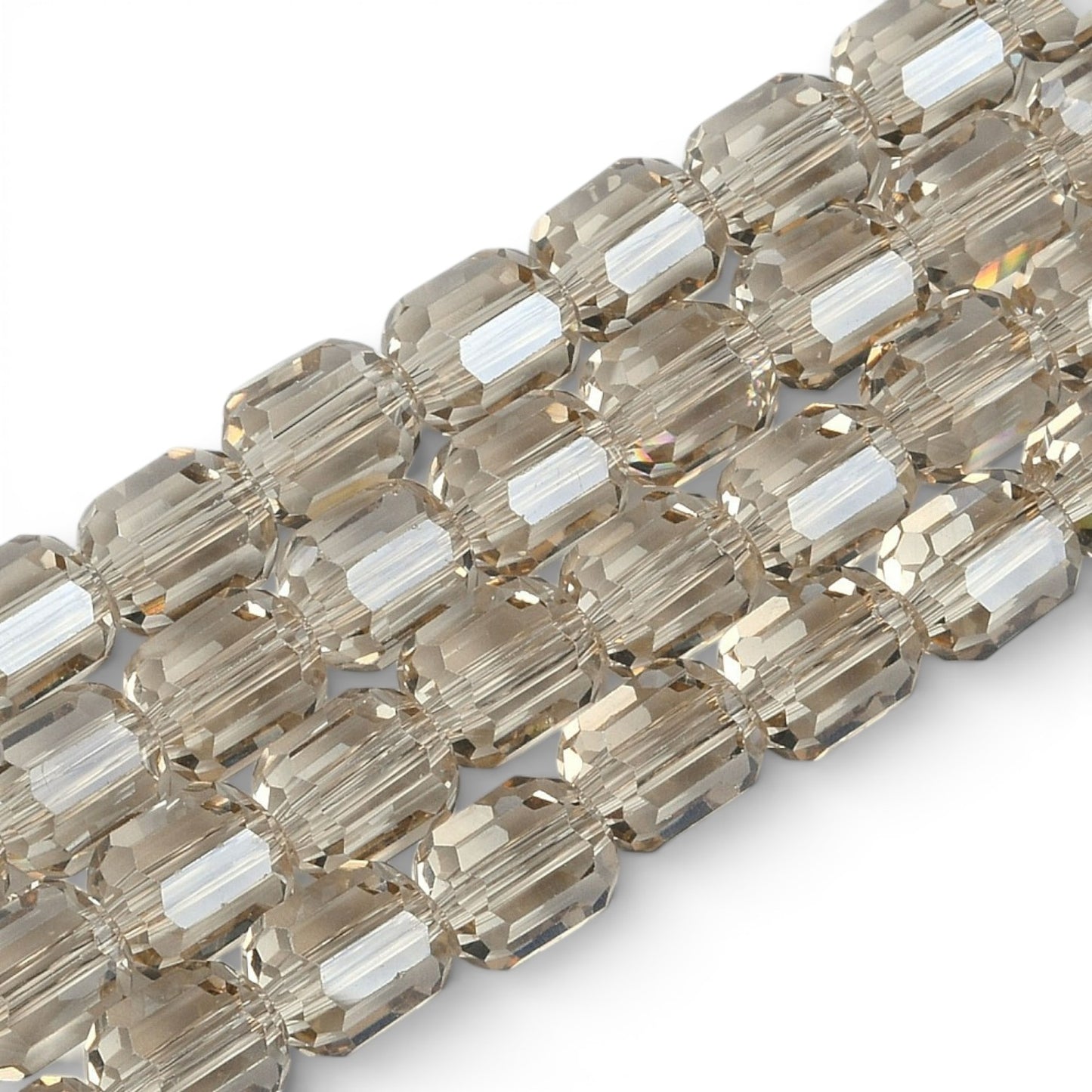 x1 Fil de Perles de verre électroplaquées – Cylindriques à facettes 9 x 7,5 mm – Champagne Clair