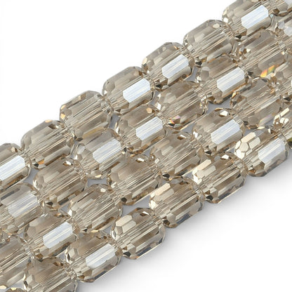 x1 Fil de Perles de verre électroplaquées – Cylindriques à facettes 9 x 7,5 mm – Champagne Clair