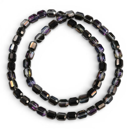 x1 Fil de Perles de verre électroplaquées – Cylindriques à facettes 9 x 7,5 mm – Noir et reflets violet