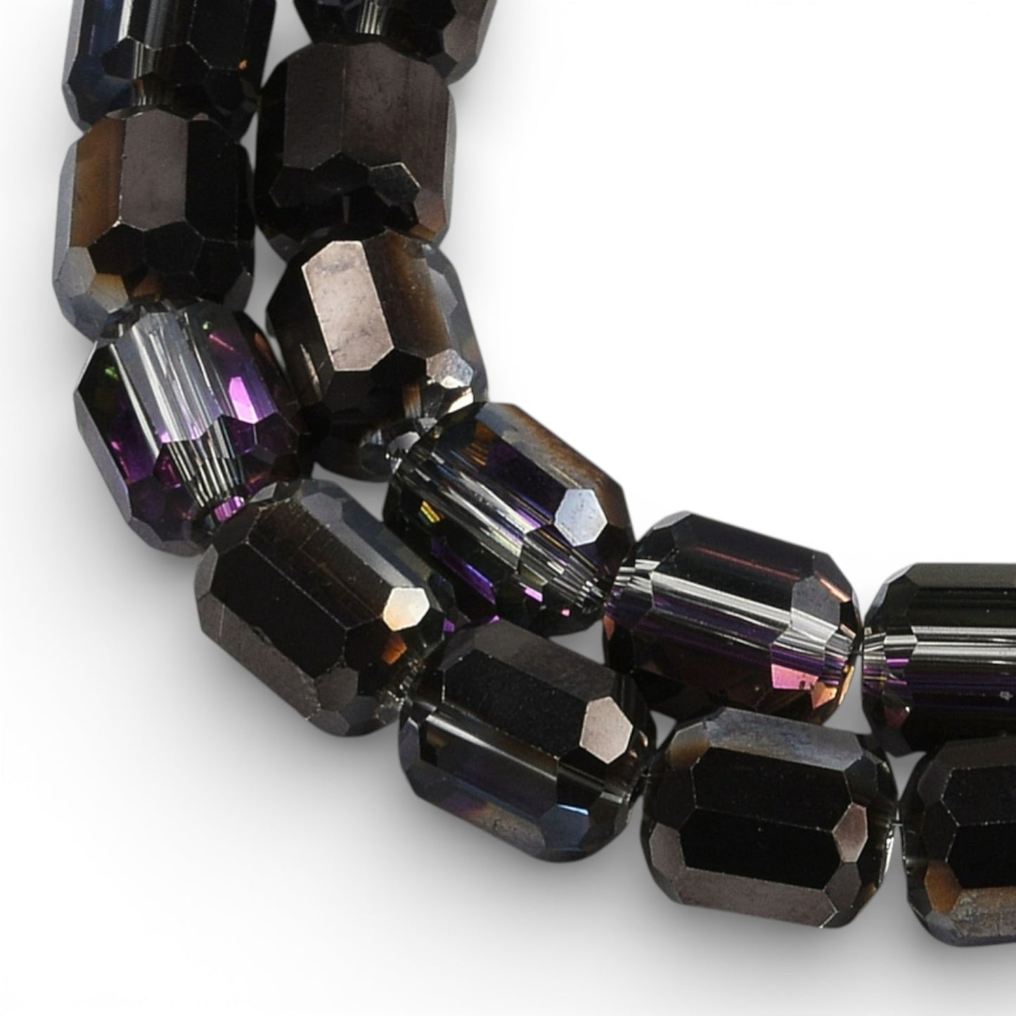 x1 Fil de Perles de verre électroplaquées – Cylindriques à facettes 9 x 7,5 mm – Noir et reflets violet