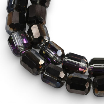 x1 Fil de Perles de verre électroplaquées – Cylindriques à facettes 9 x 7,5 mm – Noir et reflets violet