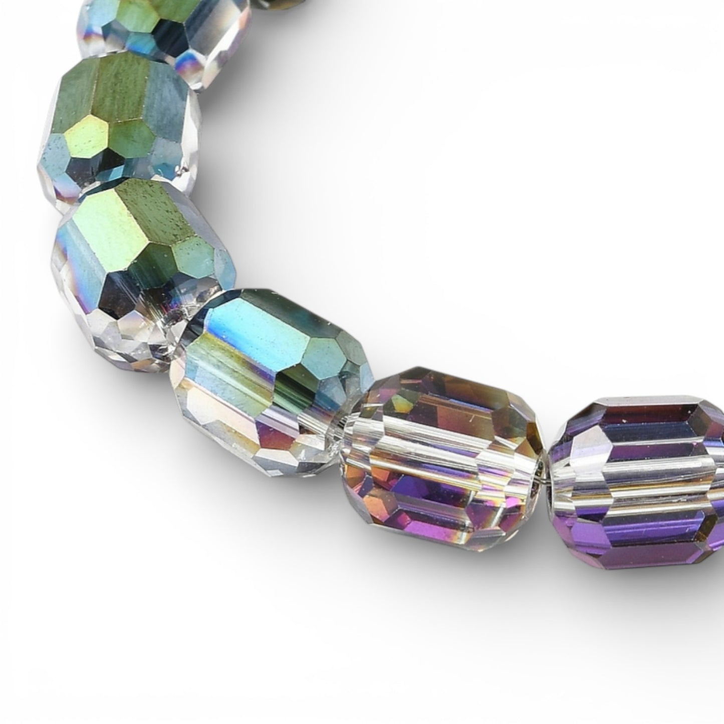 x1 Fil de Perles de verre électroplaquées – Cylindriques à facettes 9 x 7,5 mm – Vert et violet