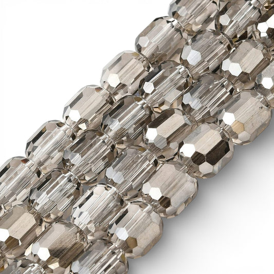 x1 Fil de Perles de verre électroplaquées – Cylindriques à facettes 9 x 7,5 mm – Argenté