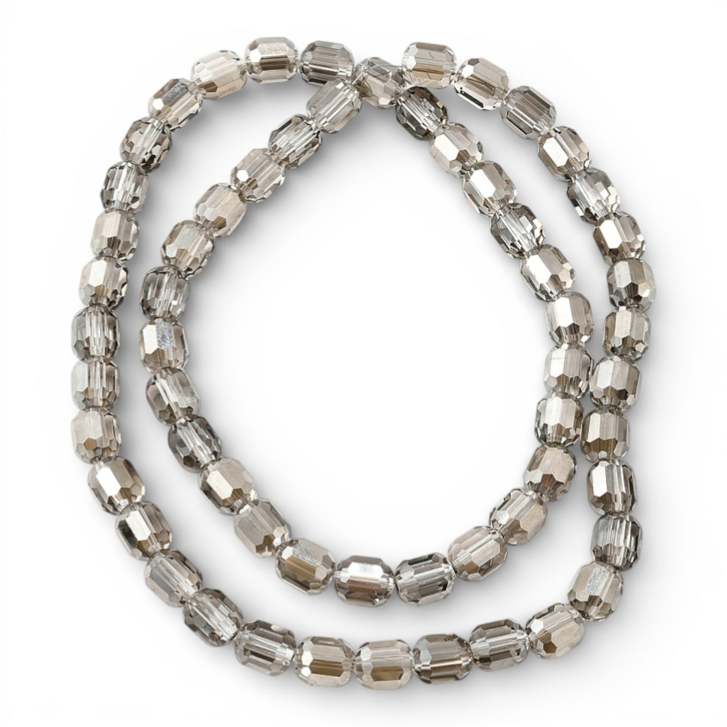 x1 Fil de Perles de verre électroplaquées – Cylindriques à facettes 9 x 7,5 mm – Argenté