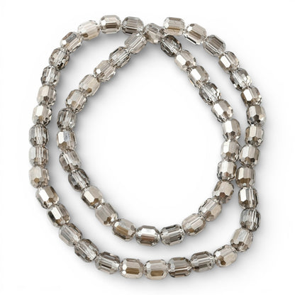 x1 Fil de Perles de verre électroplaquées – Cylindriques à facettes 9 x 7,5 mm – Argenté