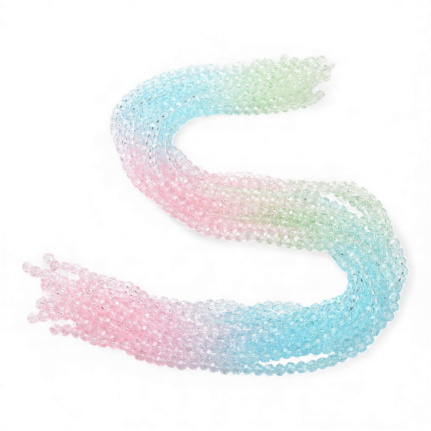 Fil de Perles de Verre Transparentes à Facettes – Vert/bleu/rose – Ø 5,5 à 6 mm (50 cm)