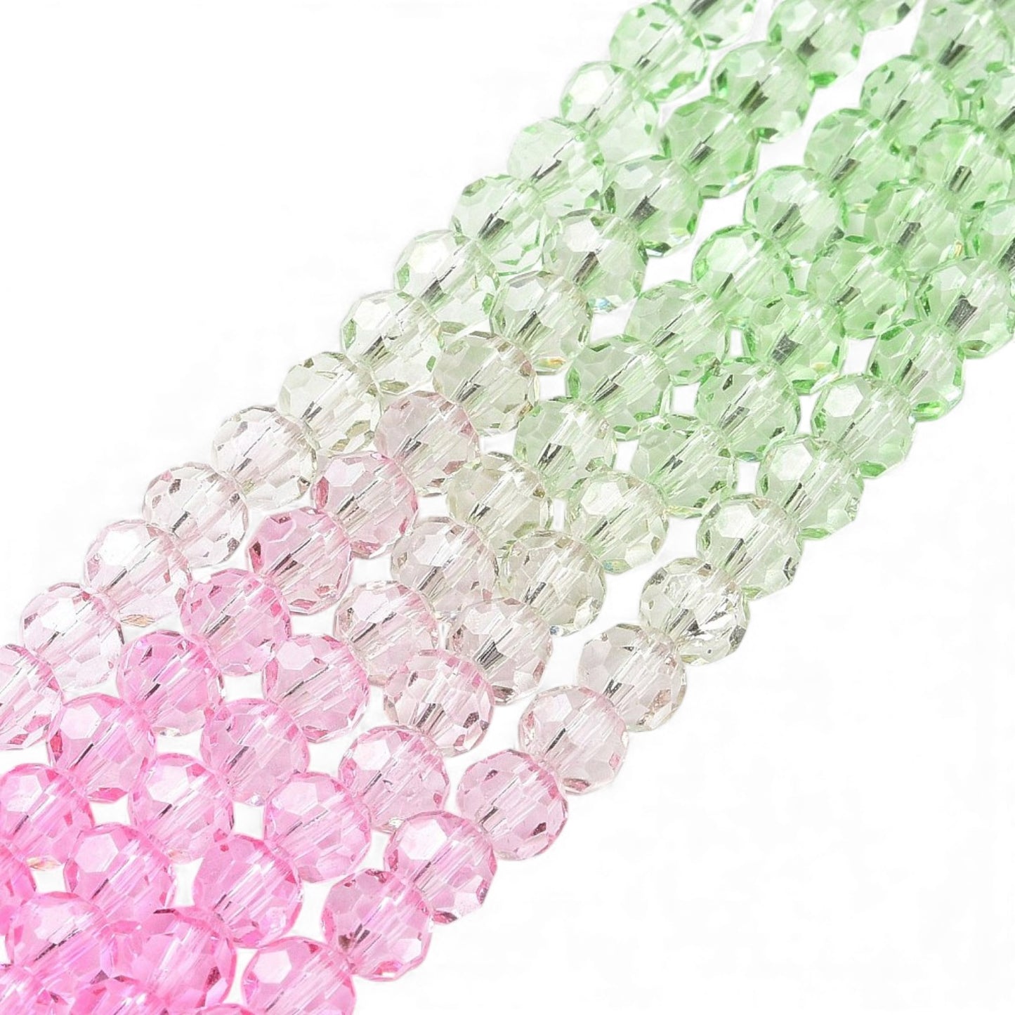 x1 Fil de Perles de Verre Transparentes à Facettes – Rose/vert/violet – Ø 5,5 à 6 mm (50 cm)