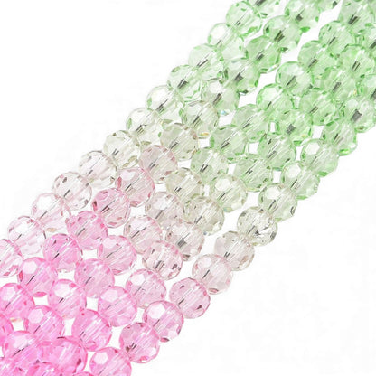 x1 Fil de Perles de Verre Transparentes à Facettes – Rose/vert/violet – Ø 5,5 à 6 mm (50 cm)