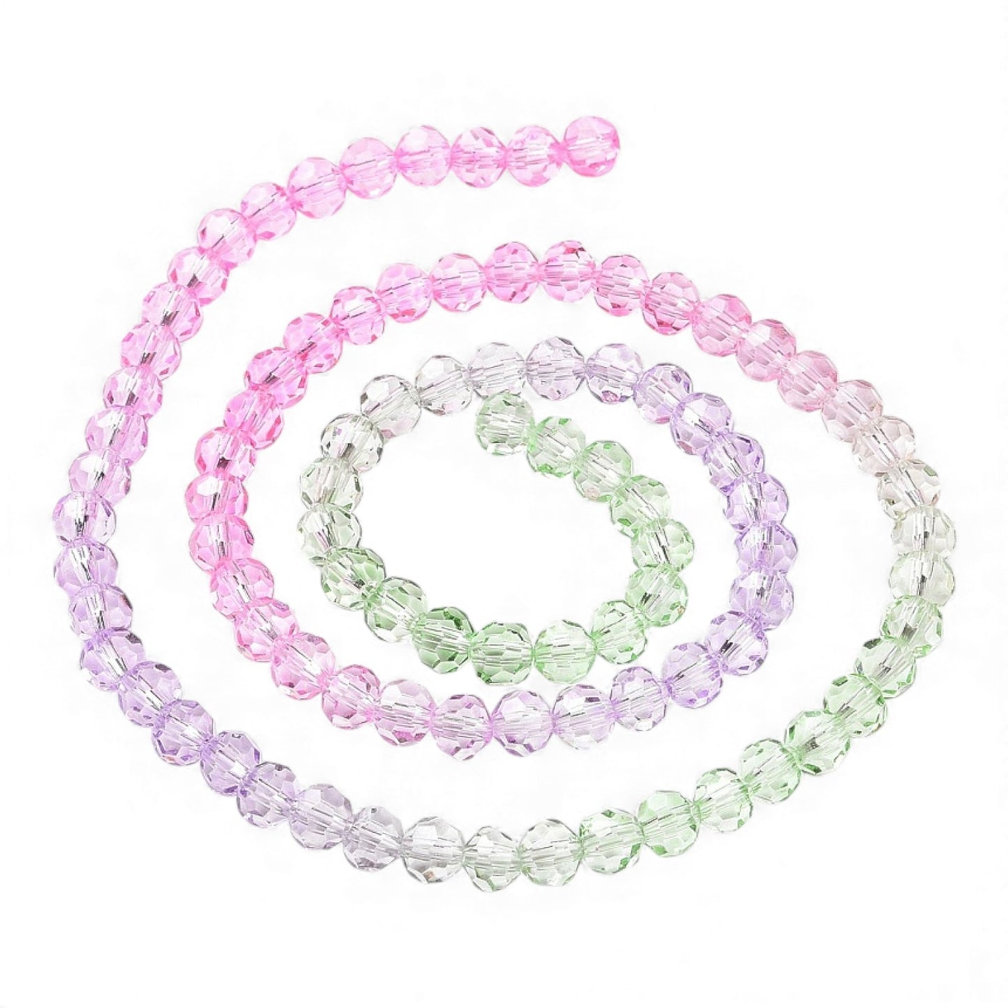x1 Fil de Perles de Verre Transparentes à Facettes – Rose/vert/violet – Ø 5,5 à 6 mm (50 cm)