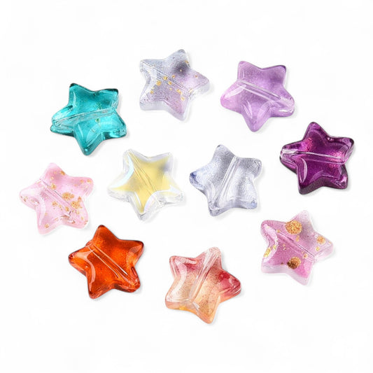 x10 Perles de Verre Transparentes – Étoiles Pailletées ou irisées – 10 mm