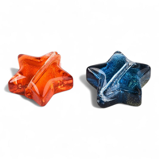 x10 Perles de Verre Transparentes – Étoiles Pailletées ou irisées – 10 mm