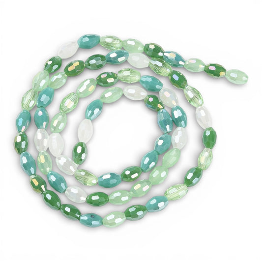 x1 fil de perles ovales facettées en verre électroplaqué – Dégradé de vert (≈6 x 4 mm)