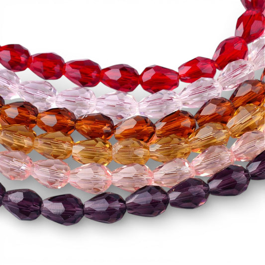 x1 Fil de Perles de Verre Gouttes à Facettes – Transparentes – Couleurs au choix