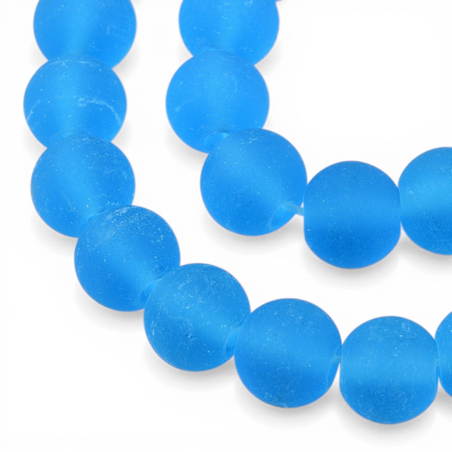 x1 Fil de Perles de Verre Givrées Bleues Turquoises – Rondes – 8 à 8,5 mm