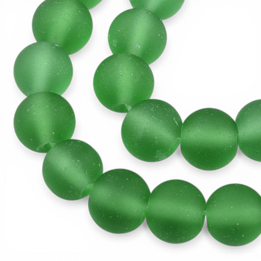 x1 Fil de Perles de Verre Givrées Vertes – Rondes – 8 à 8,5 mm