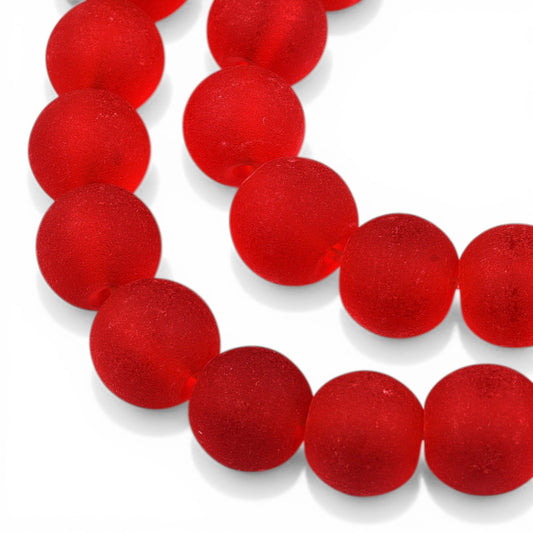 x1 Fil de Perles de Verre Givrées Rouges – Rondes – 8 à 8,5 mm