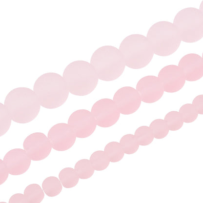 x1 Fil de Perles de Verre Givrées Roses – Rondes – 8 à 8,5 mm