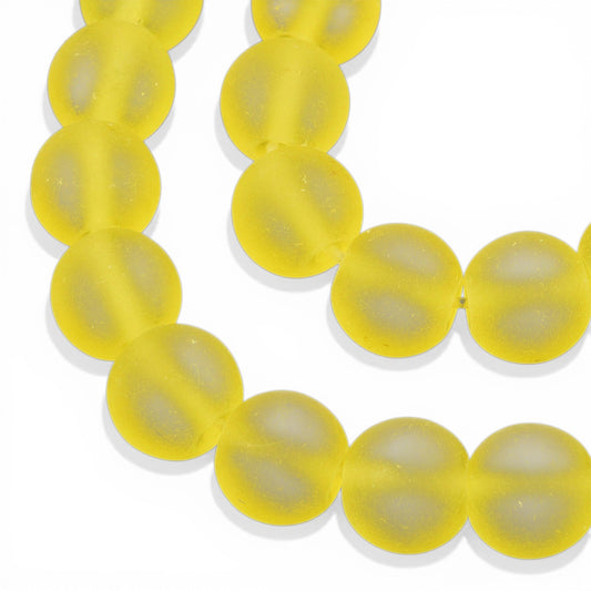 x1 Fil de Perles de Verre Givrées Jaunes – Rondes – 8 à 8,5 mm