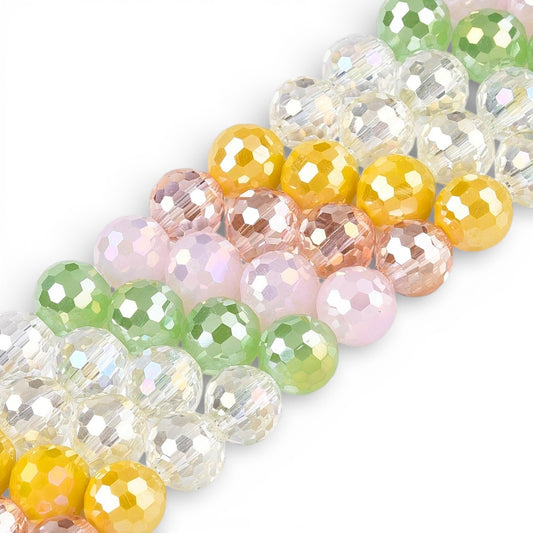 x1 Fil de Perles en Verre Électroplaqué à Facettes – Rose, Jaune et vert – 8 mm