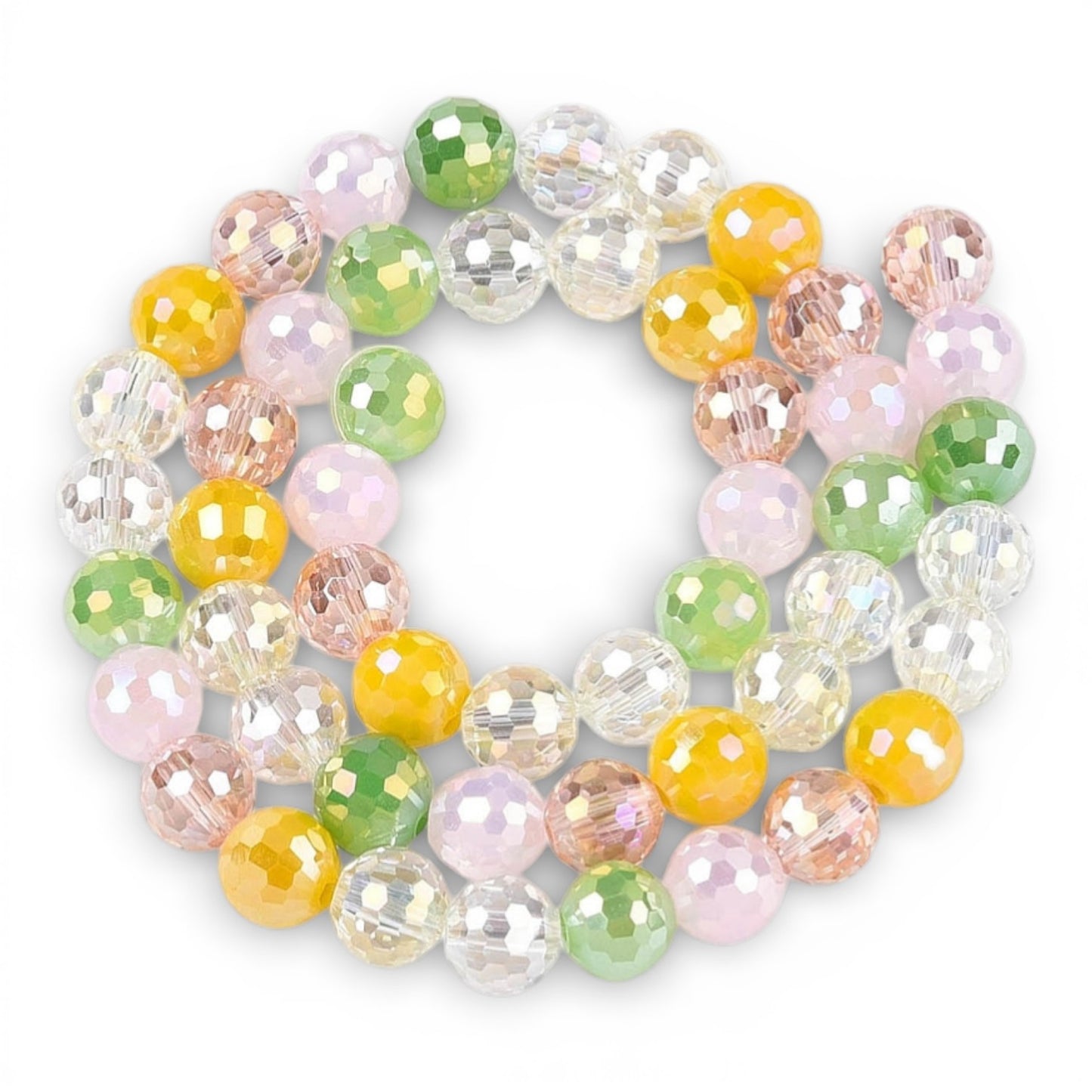 x1 Fil de Perles en Verre Électroplaqué à Facettes – Rose, Jaune et vert – 8 mm