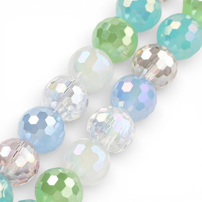 x1 Fil de Perles en Verre Électroplaqué à Facettes – Bleu, Rose et Vert – 8 mm