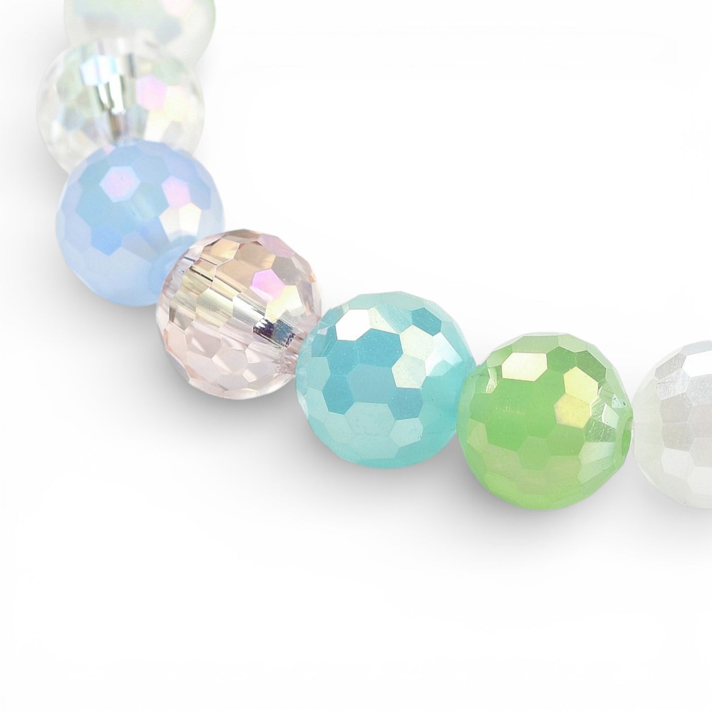 x1 Fil de Perles en Verre Électroplaqué à Facettes – Bleu, Rose et Vert – 8 mm