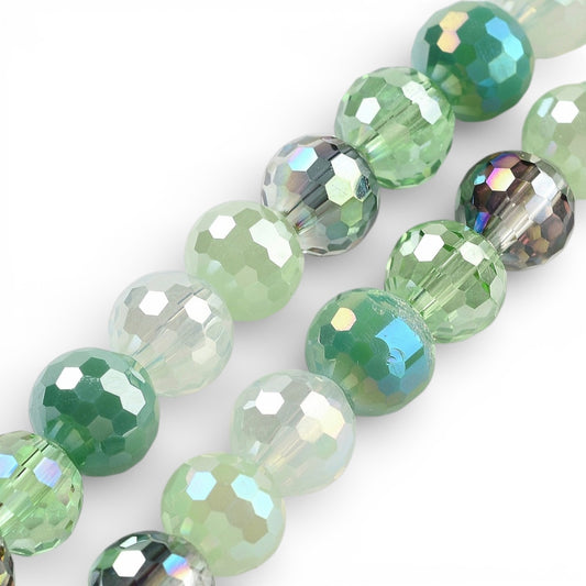 x1 Fil de Perles en Verre Électroplaqué à Facettes – Dégradé de verts – 8 mm