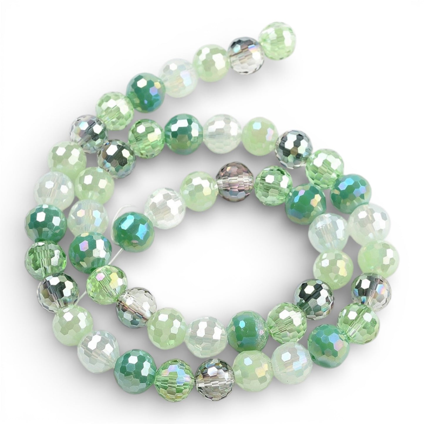 x1 Fil de Perles en Verre Électroplaqué à Facettes – Dégradé de verts – 8 mm