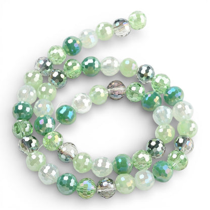 x1 Fil de Perles en Verre Électroplaqué à Facettes – Dégradé de verts – 8 mm