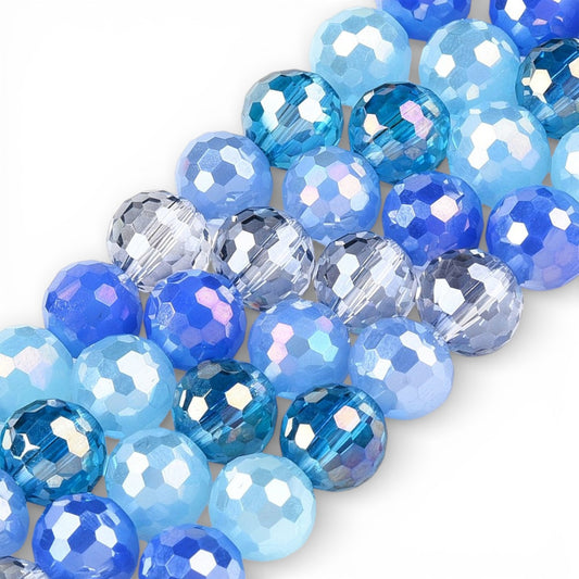x1 Fil de Perles en Verre Électroplaqué à Facettes – Bleu – 8 mm