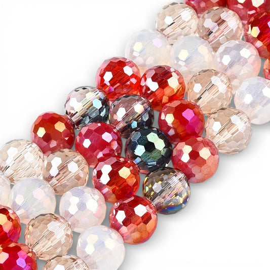 x1 Fil de Perles en Verre Électroplaqué à Facettes – Rouge – 8 mm