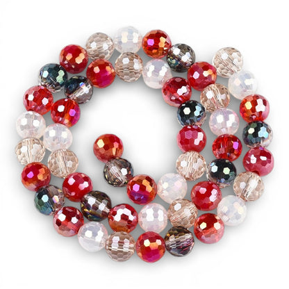 x1 Fil de Perles en Verre Électroplaqué à Facettes – Rouge – 8 mm