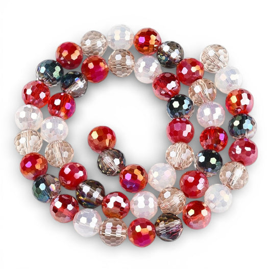 x1 Fil de Perles en Verre Électroplaqué à Facettes – Rouge – 8 mm