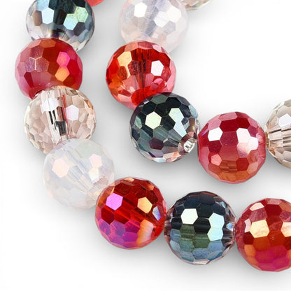 x1 Fil de Perles en Verre Électroplaqué à Facettes – Rouge – 8 mm