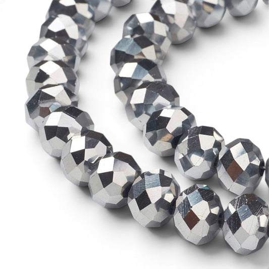 Fil de Perles de verre électroplaquées – Rondelles facettées argentées 10 x 7 mm