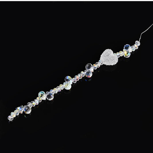 x1 Fil de Perles en Verre Électroplaqué – Gouttes, Ovales Facettées et Cœur Sucré – Blanc