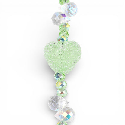 x1 Fil de Perles en Verre Électroplaqué – Gouttes, Ovales Facettées et Cœur Sucré – Vert