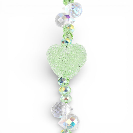 x1 Fil de Perles en Verre Électroplaqué – Gouttes, Ovales Facettées et Cœur Sucré – Vert
