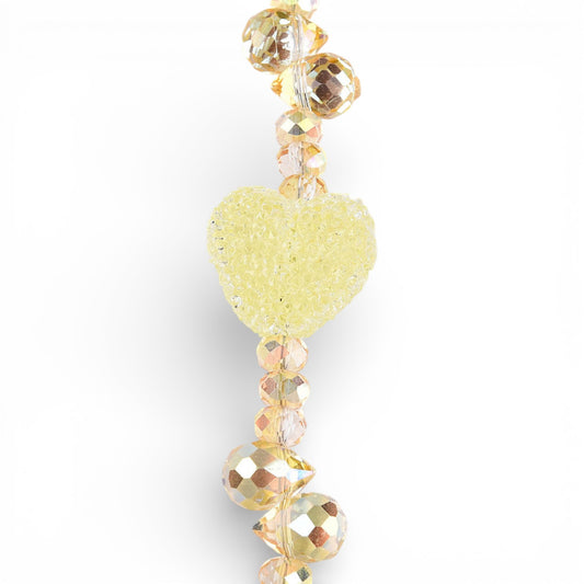 x1 Fil de Perles en Verre Électroplaqué – Gouttes, Ovales Facettées et Cœur Sucré – Jaune