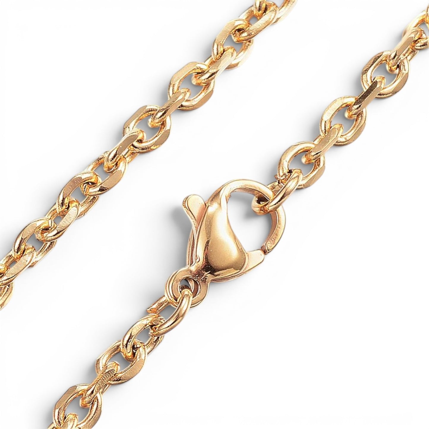 Chaîne collier maille forçat facettée en acier inoxydable 304 – Couleur acier ou doré – 50 cm
