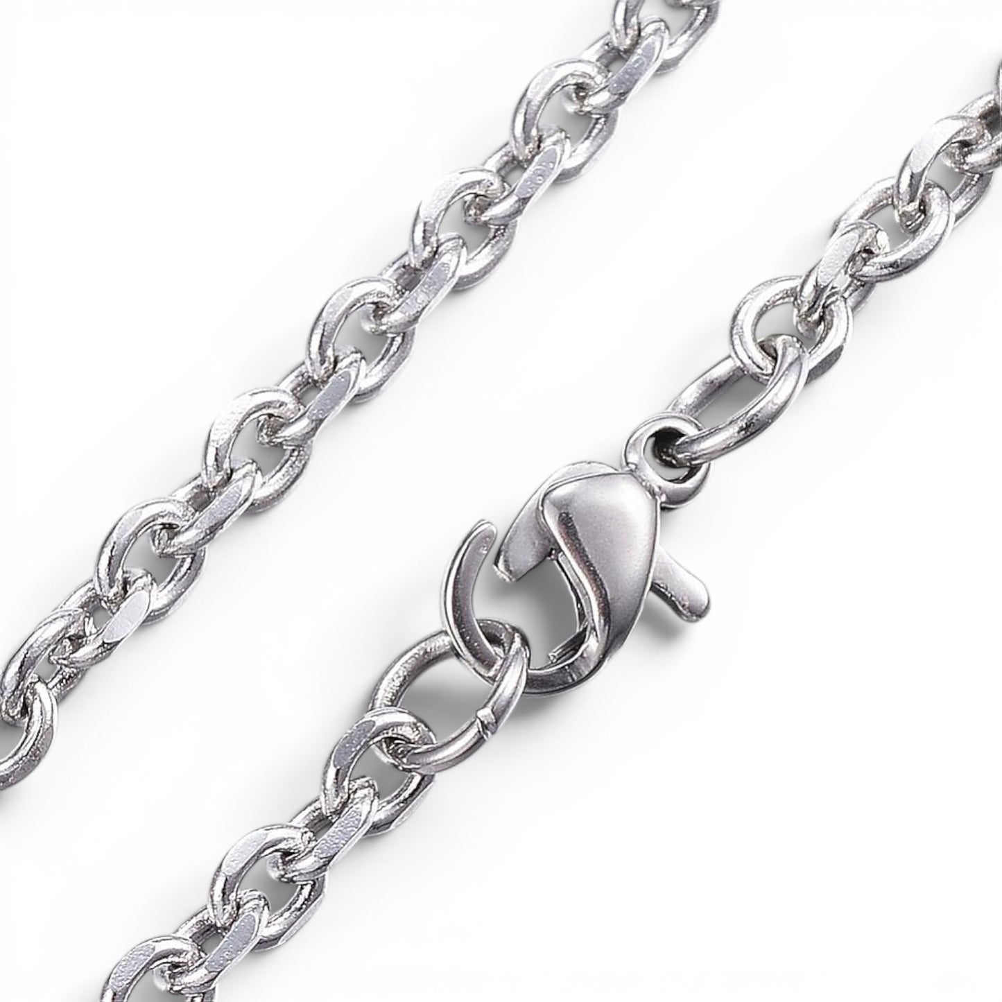 Chaîne collier maille forçat facettée en acier inoxydable 304 – Couleur acier ou doré – 50 cm