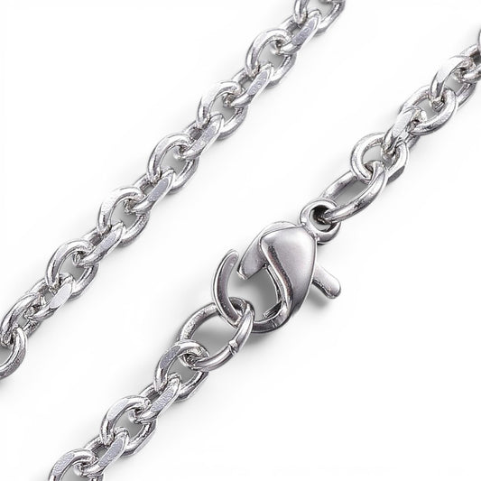 Chaîne collier maille forçat facettée en acier inoxydable 304 – Couleur acier ou doré – 50 cm