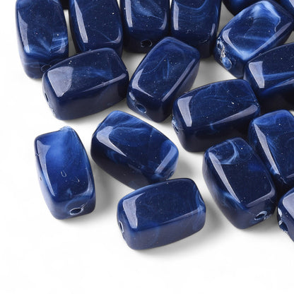 x20 Perles Acryliques Rectangulaires – Effet Pierre Précieuse – Bleu marbré – 13 mm