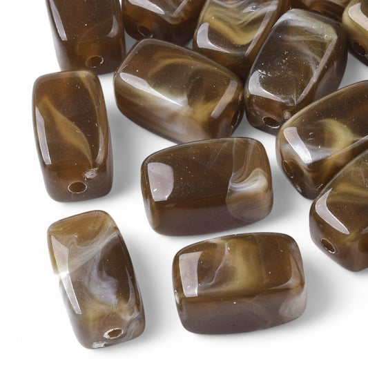 x20 Perles Acryliques Rectangulaires – Effet Pierre Précieuse – Marron marbré – 13 mm
