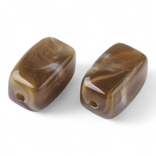 x20 Perles Acryliques Rectangulaires – Effet Pierre Précieuse – Marron marbré – 13 mm