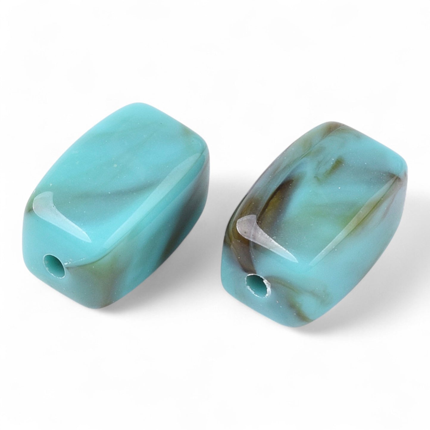 x20 Perles Acryliques Rectangulaires – Effet Pierre Précieuse – Turquoise marbré – 13 mm