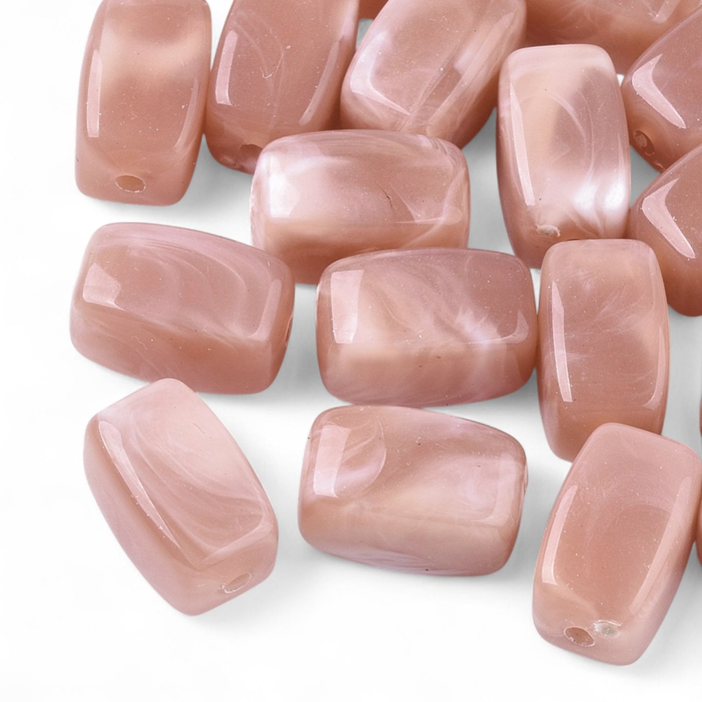 x20 Perles Acryliques Rectangulaires – Effet Pierre Précieuse – Rose marbré – 13 mm